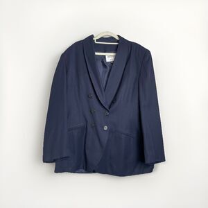 Vintage Kasper Women's Navy Long Sleeve Double Breasted Lined Blazer Size 16